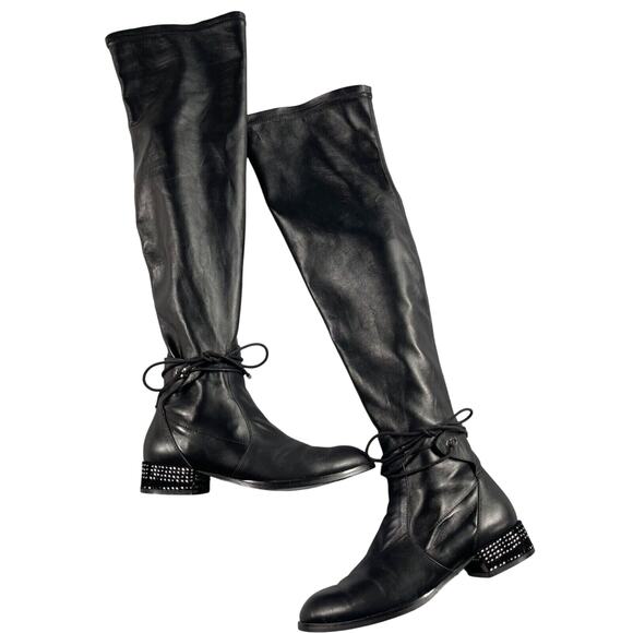 Dior Shoes - Christian Dior Boots 38 D Black Nappa Leather Studded Stellar Over The Knee